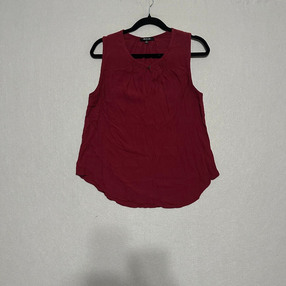 Madewell Burgundy Pleated Keyhole Sleeveless Blouse Top G1461 Viscose Red L